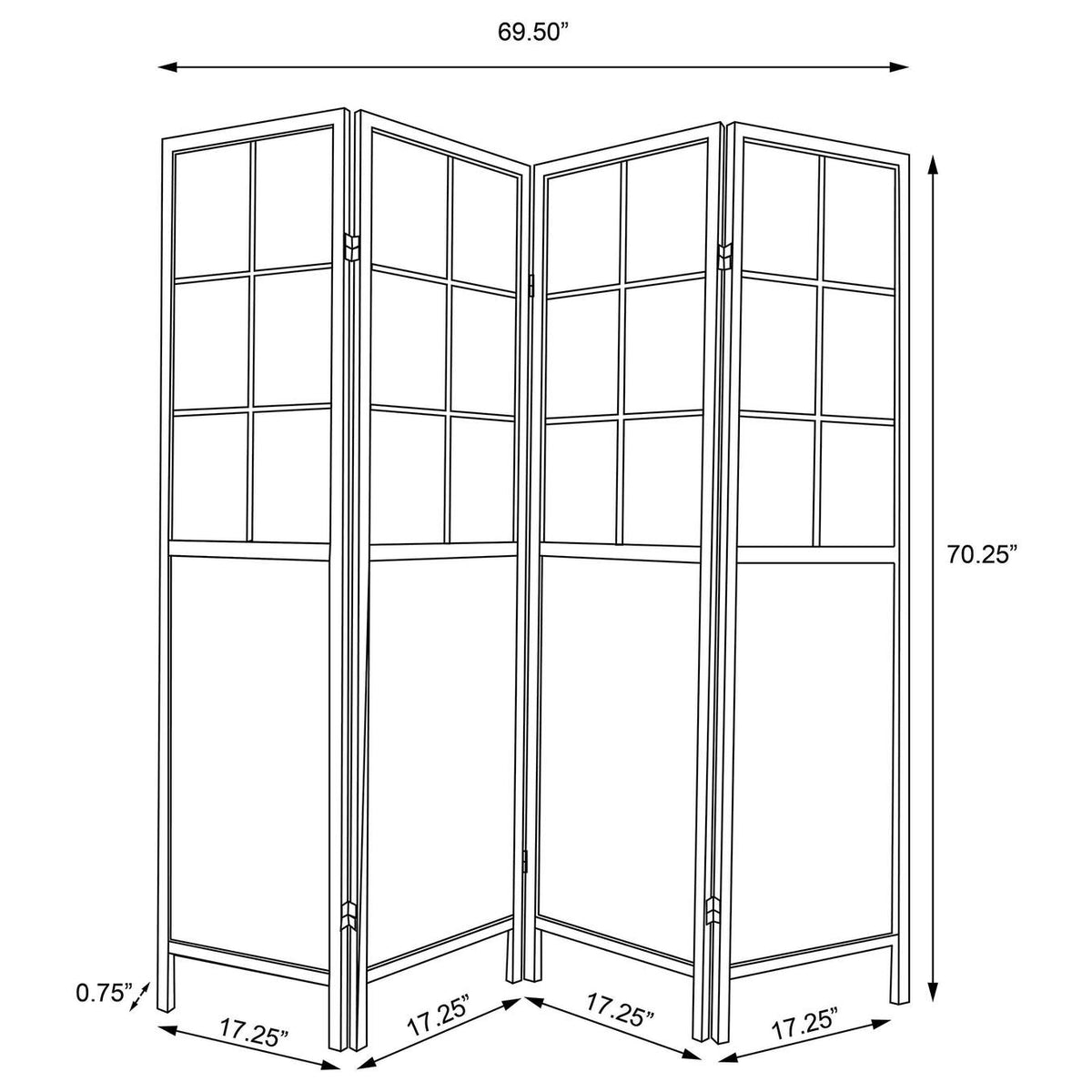 960123 Edwards 4-Panel Room Divider Folding Shoji Screen Natural