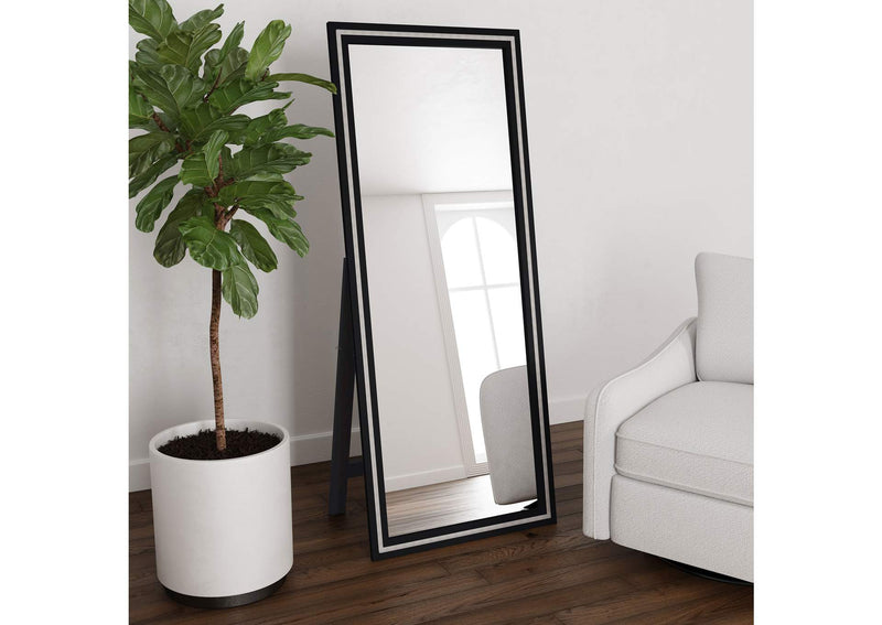 960962 Windrose 28 x 67 Inch Tempered LED Standing Mirror Black