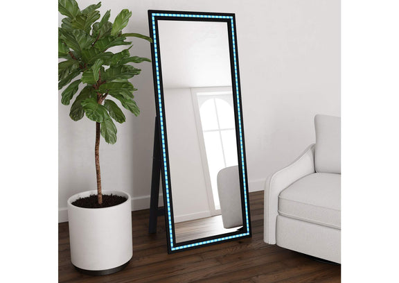 960962 Windrose 28 x 67 Inch Tempered LED Standing Mirror Black