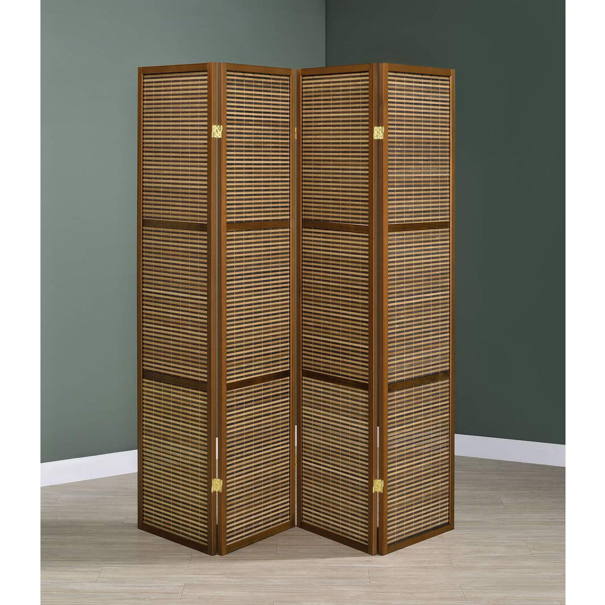 961638 Browning 4-panel Bamboo Room Divider Folding Screen Walnut
