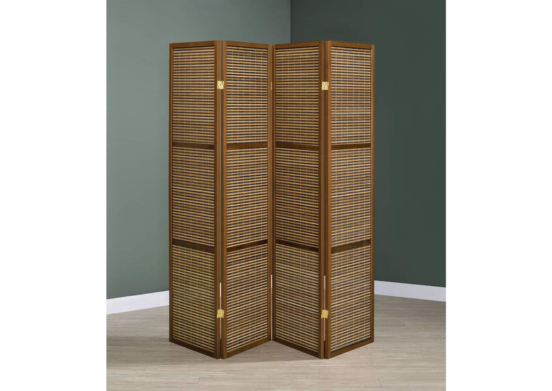 961638 Browning 4-panel Bamboo Room Divider Folding Screen Walnut