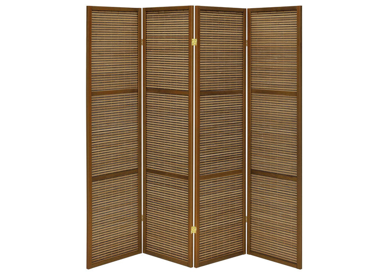 961638 Browning 4-panel Bamboo Room Divider Folding Screen Walnut