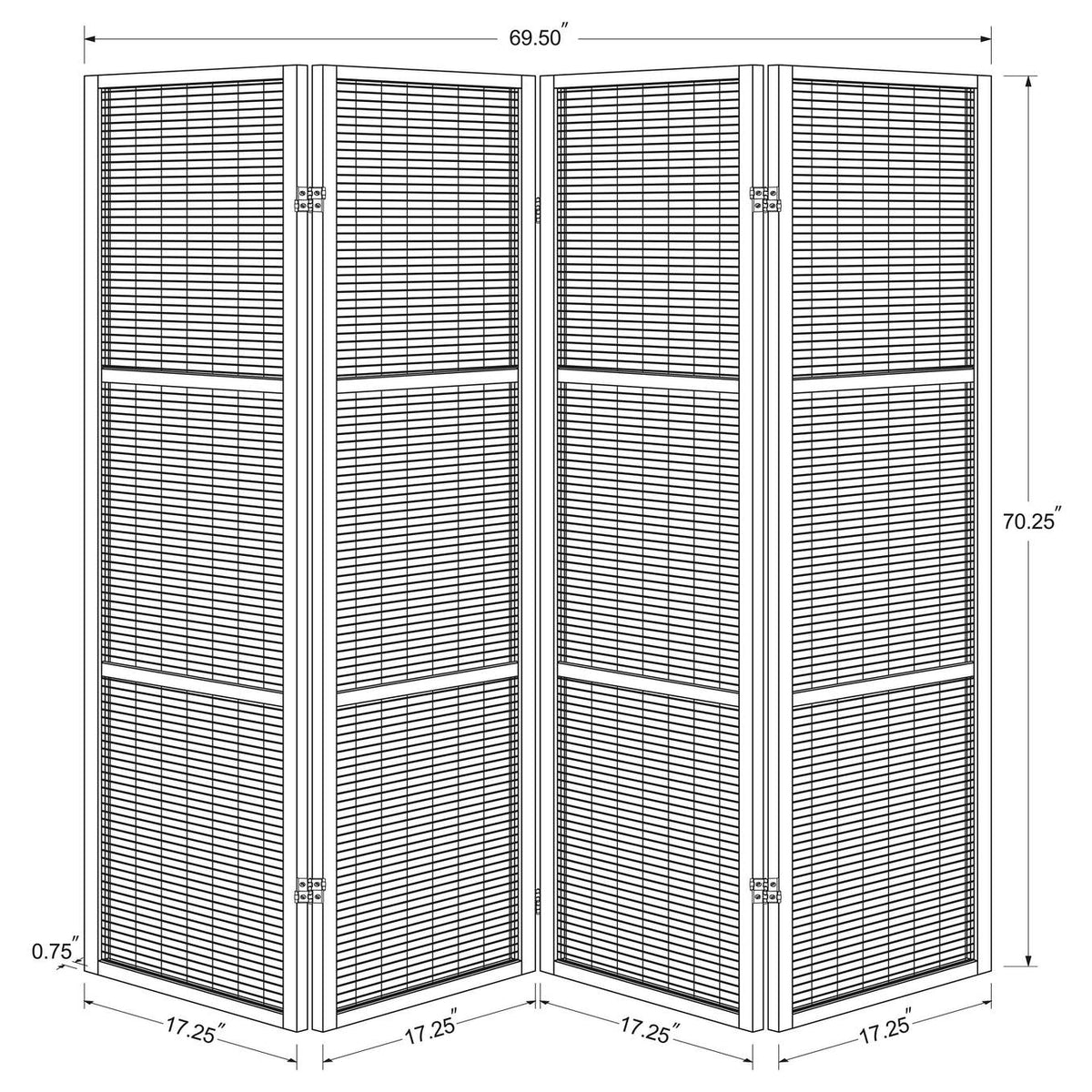 961638 Browning 4-panel Bamboo Room Divider Folding Screen Walnut