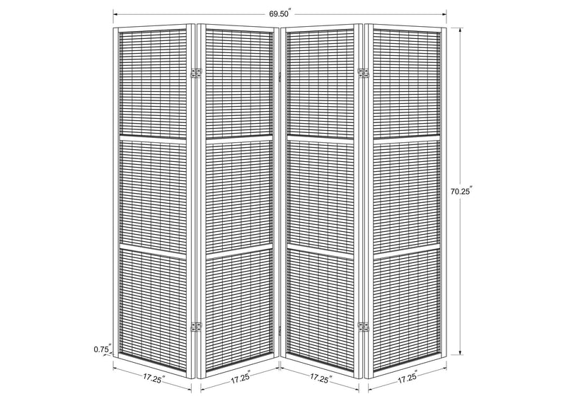 961638 Browning 4-panel Bamboo Room Divider Folding Screen Walnut