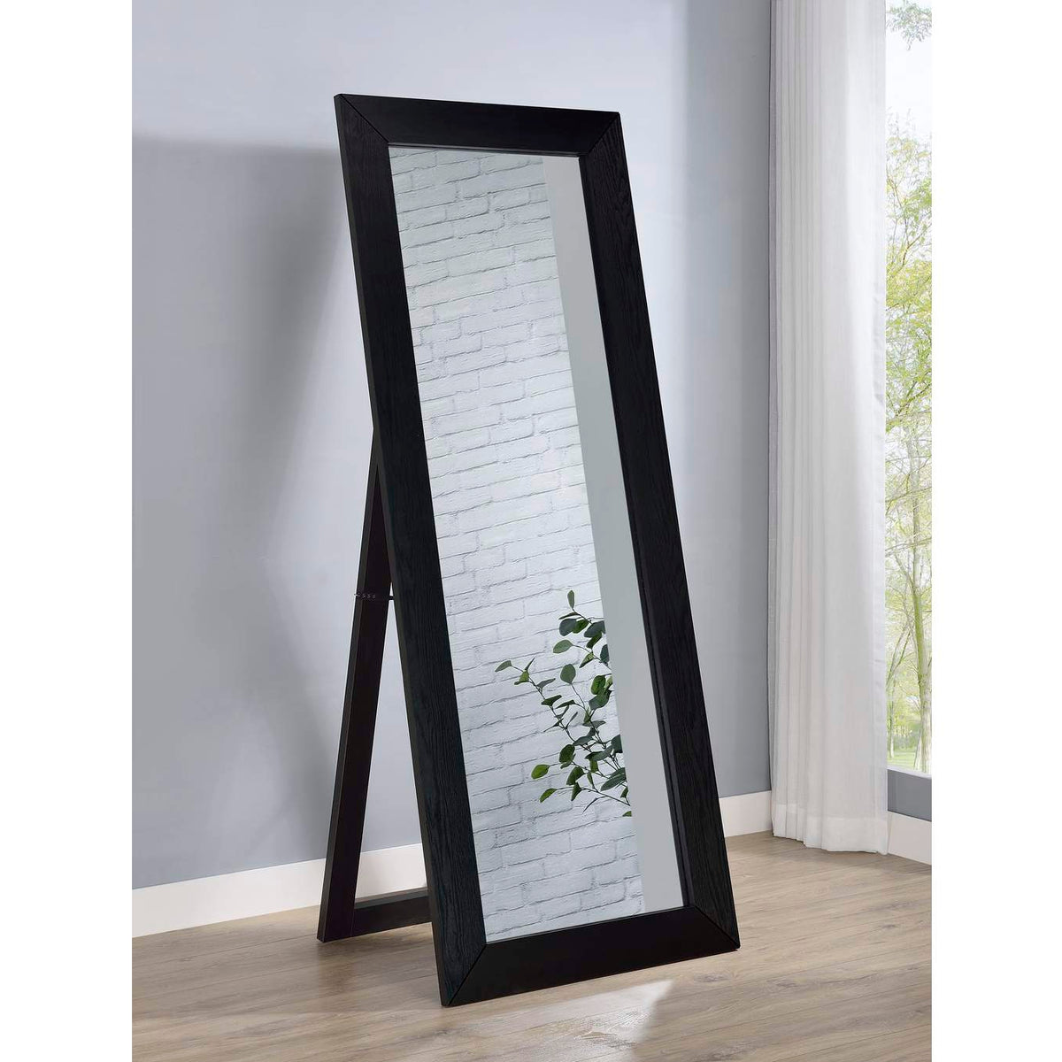 961653 Cadence Tempered Glass Full Length Standing Mirror Black Oak