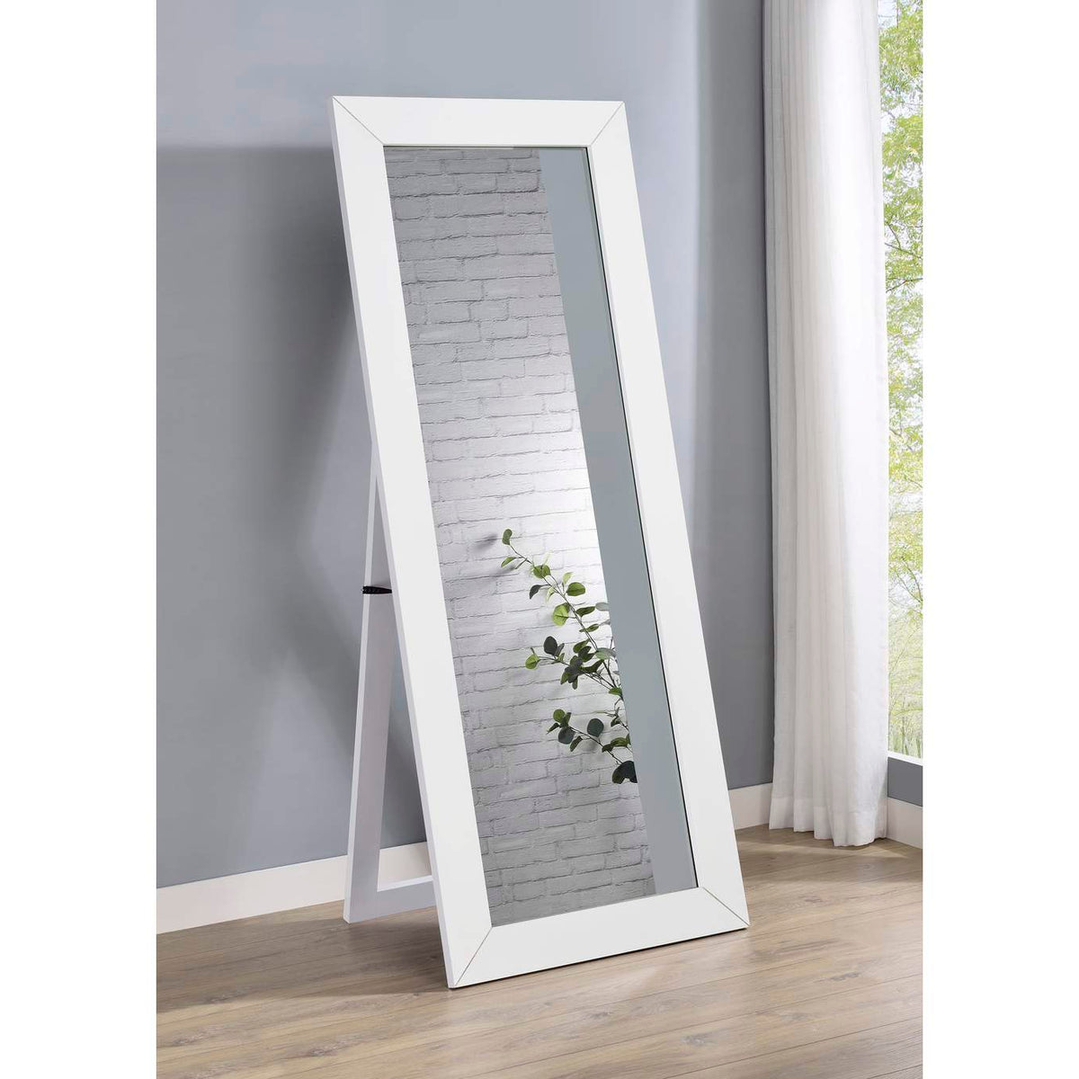 961656 Cadence Tempered Glass Full Length Mirror White High Gloss