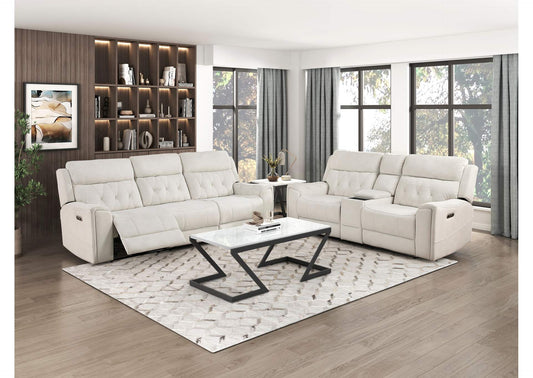 9670BE-2PWH Power Double Reclining Love Seat with Center Console, Power Headrests, Hidden Arms Cup Holders, Charging Ports and Wireless Charger