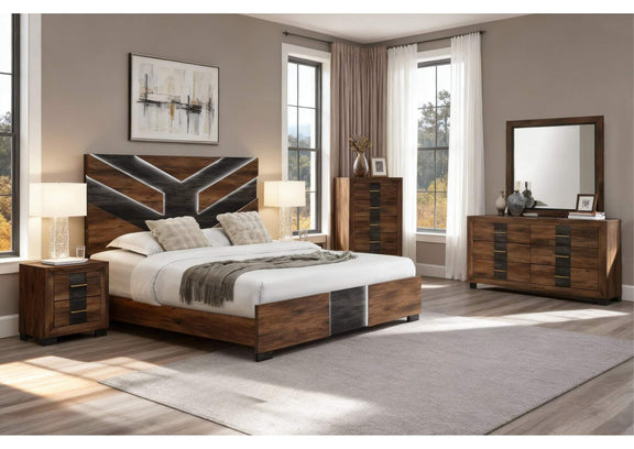OPTIMUS-BRWN_BLK-KB_DR_MR_NS OPTIMUS BROWN - BLACK KING BED, DRESSER, MIRROR AND NIGHTSTAND