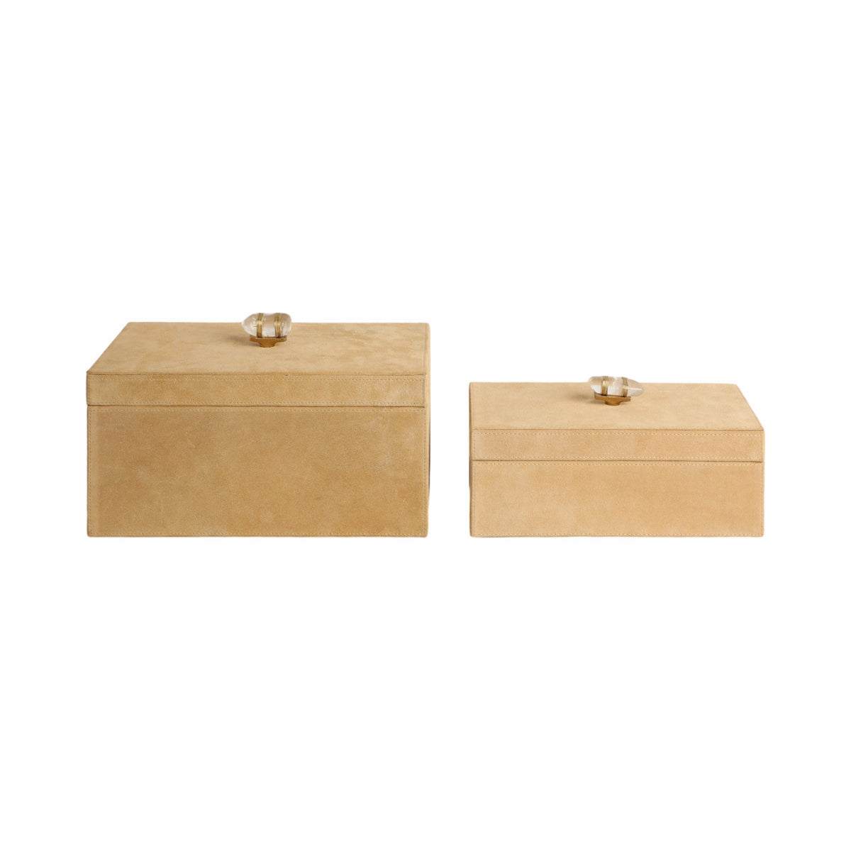10" / 12" Benin Suede Boxes With Stone Knob (Set of 2) - Ivory