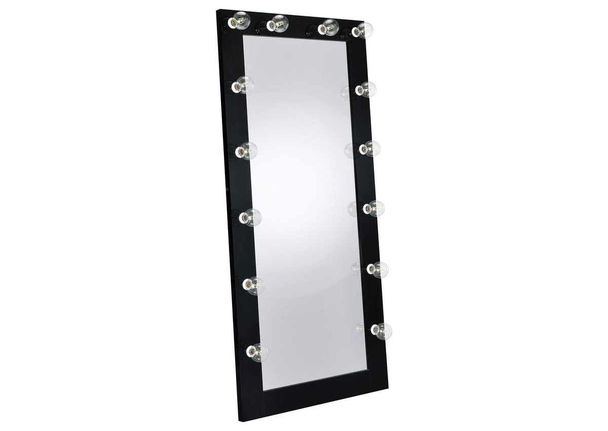 Zayan 32 x 71 Inch Floor Mirror LED Lighting Black Gloss