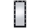 969557 Zayan 32 x 71 Inch Floor Mirror LED Lighting Black Gloss
