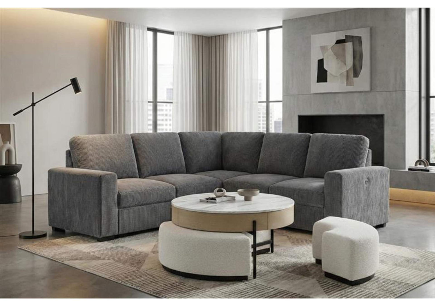 T42CT+3_STOOLS-NAT T42 NATURAL COFFEE TABLE WITH 3 STOOLS