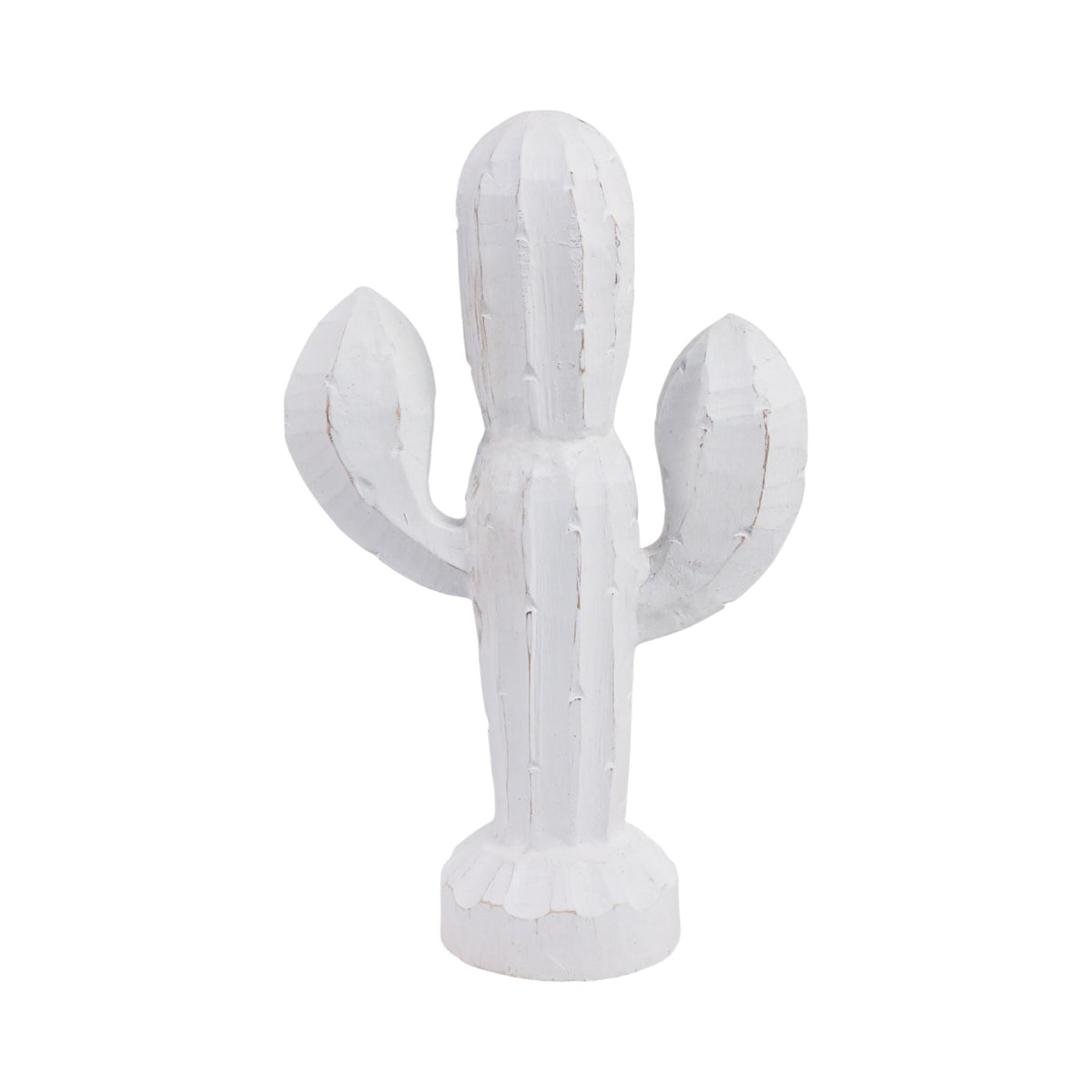 14" Wooden Cactus Decor - White