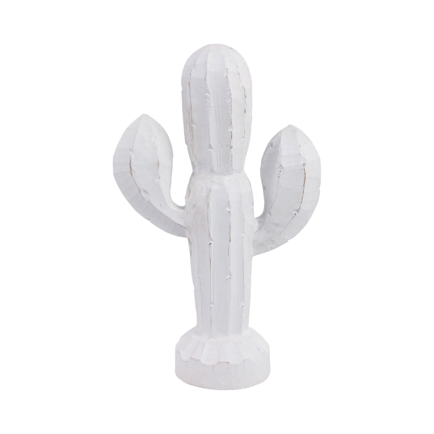 14" Wooden Cactus Decor - White