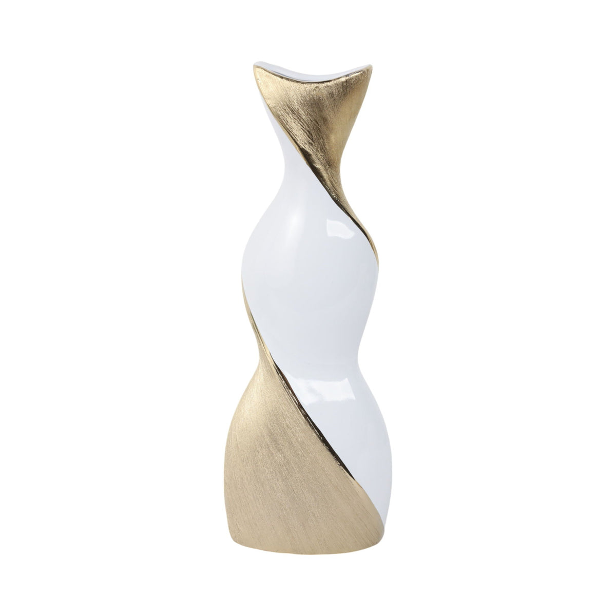 Twisted Vase 16" - White / Gold