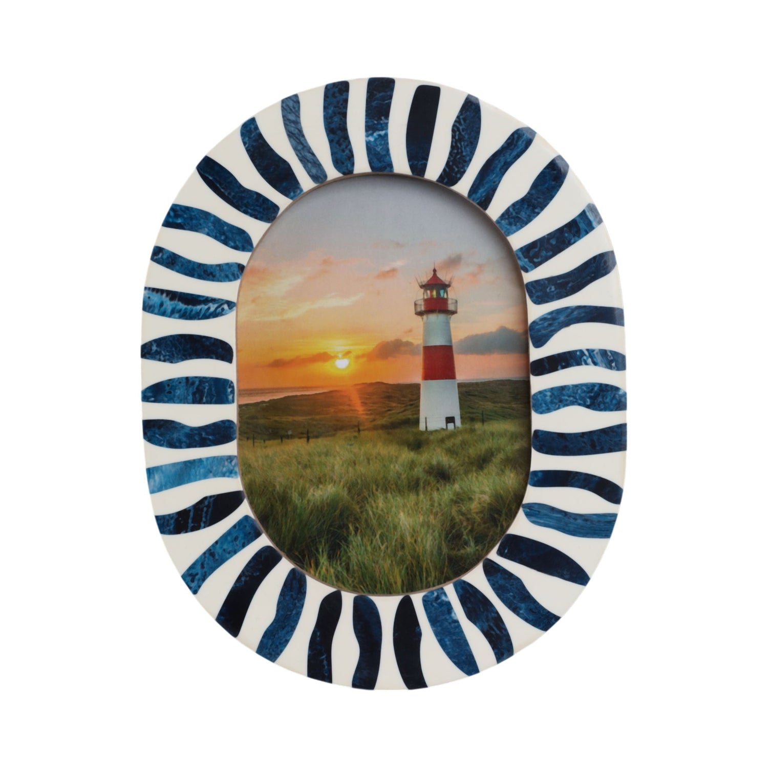 5" x 7" Oval Frame With Inlay Pieces - Blue / White