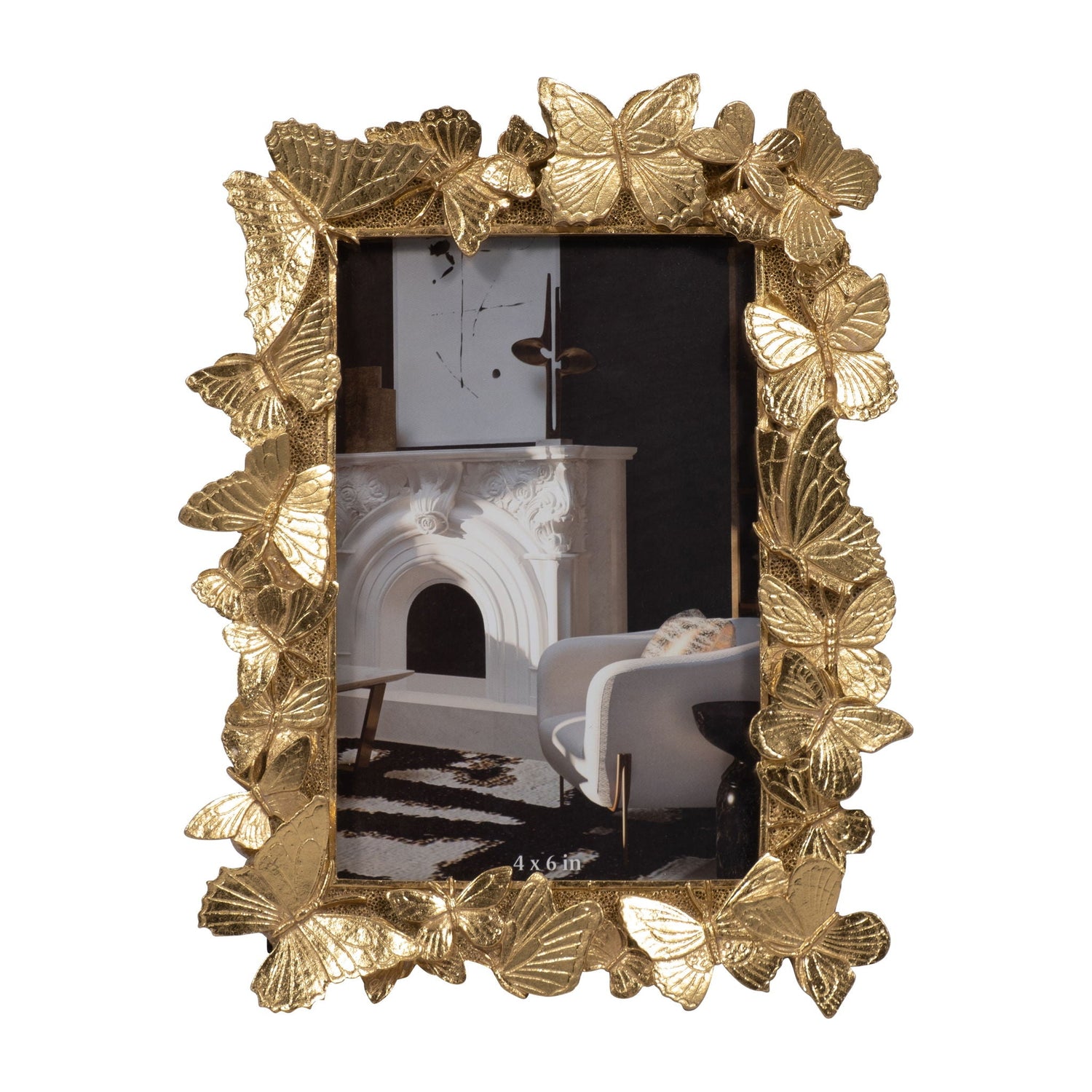 4" x 6" Butterflies Photo Frame - Gold