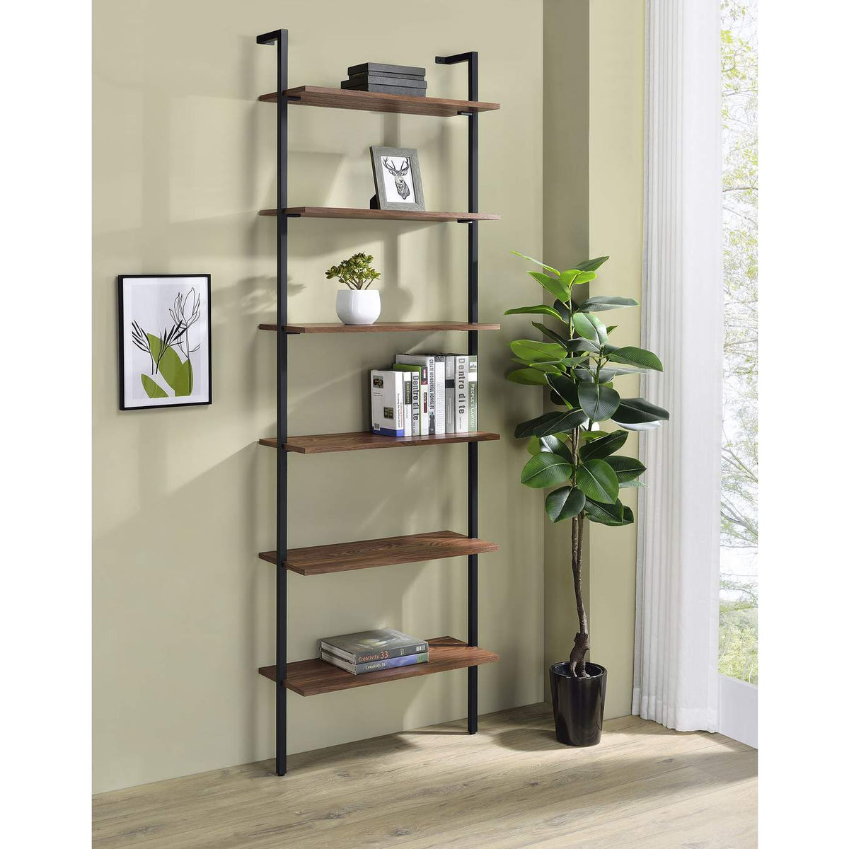 980072 Owens 96-inch 6-shelf Wall Bookshelf Walnut