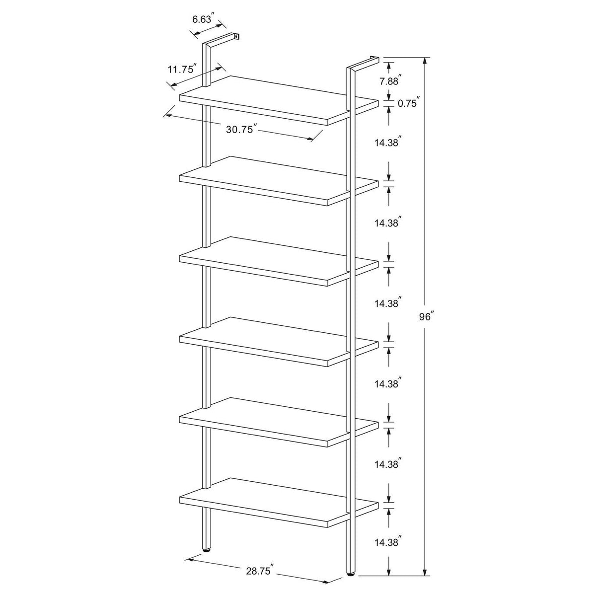 980072 Owens 96-inch 6-shelf Wall Bookshelf Walnut