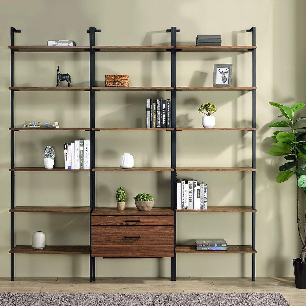 980072 Owens 96-inch 6-shelf Wall Bookshelf Walnut