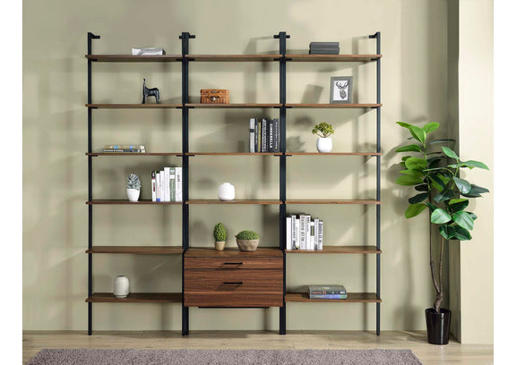 980074-S3 Owens 3-piece 96-inch Wall Mounted Bookshelf Set Walnut