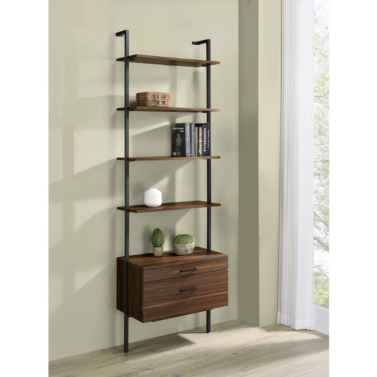 980074 Owens 96-inch 4-shelf Storage Wall Bookshelf Walnut