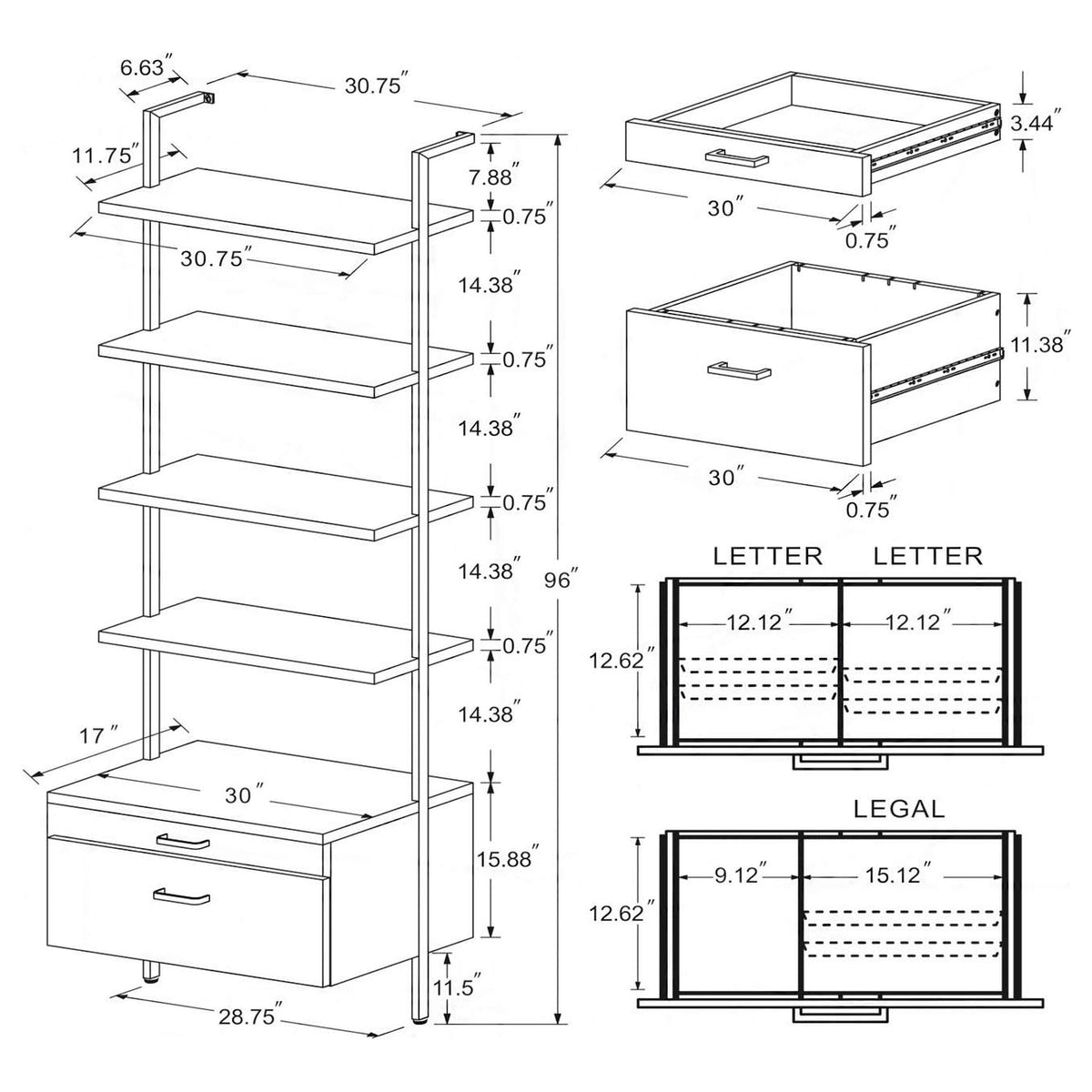 980074 Owens 96-inch 4-shelf Storage Wall Bookshelf Walnut