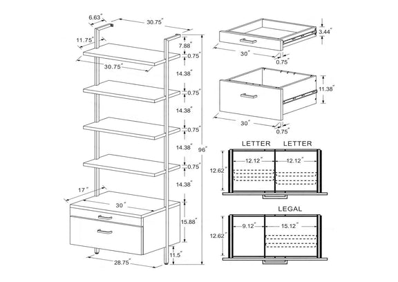 980074 Owens 96-inch 4-shelf Storage Wall Bookshelf Walnut