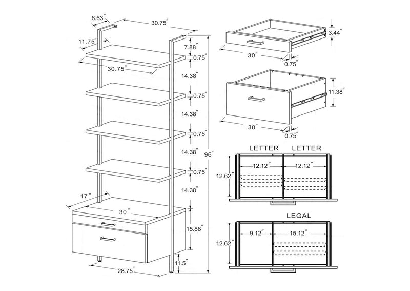 980074 Owens 96-inch 4-shelf Storage Wall Bookshelf Walnut