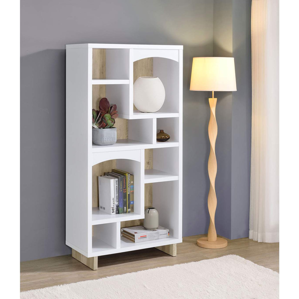 980075 Dalton 65-inch 6-shelf Bookcase White and Distressed Pine