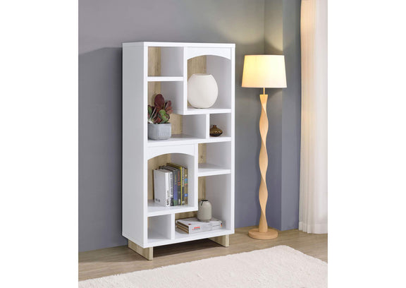980075 Dalton 65-inch 6-shelf Bookcase White and Distressed Pine