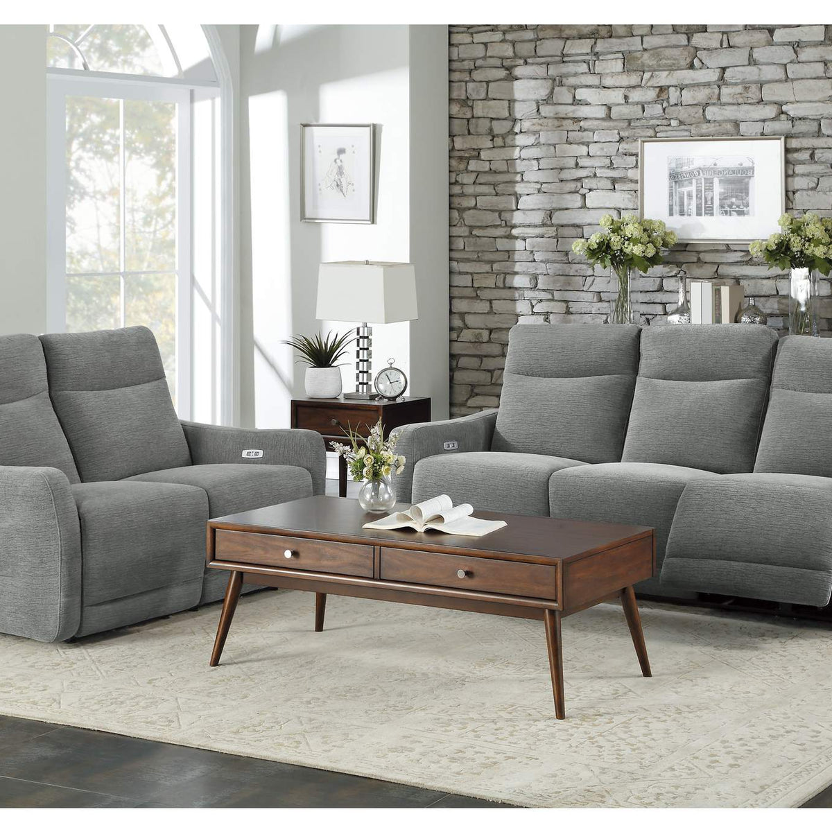 9804DV-2PWH Edition Power Double Lay Flat Reclining Love Seat with Power Headrests and USB Ports