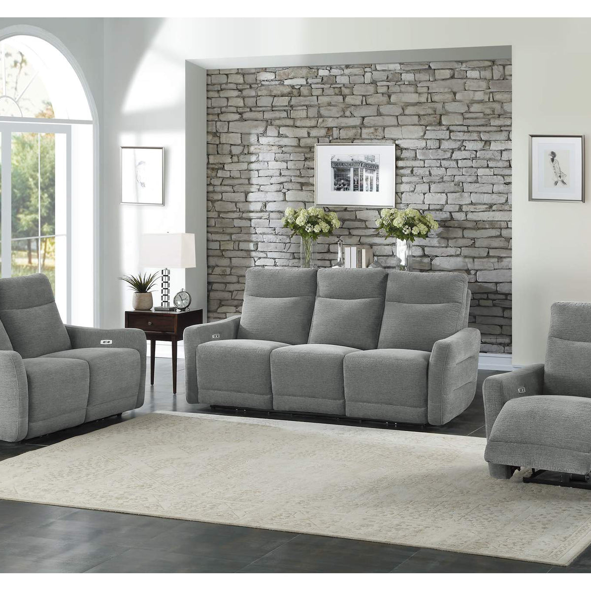 9804DV-2PWH Edition Power Double Lay Flat Reclining Love Seat with Power Headrests and USB Ports