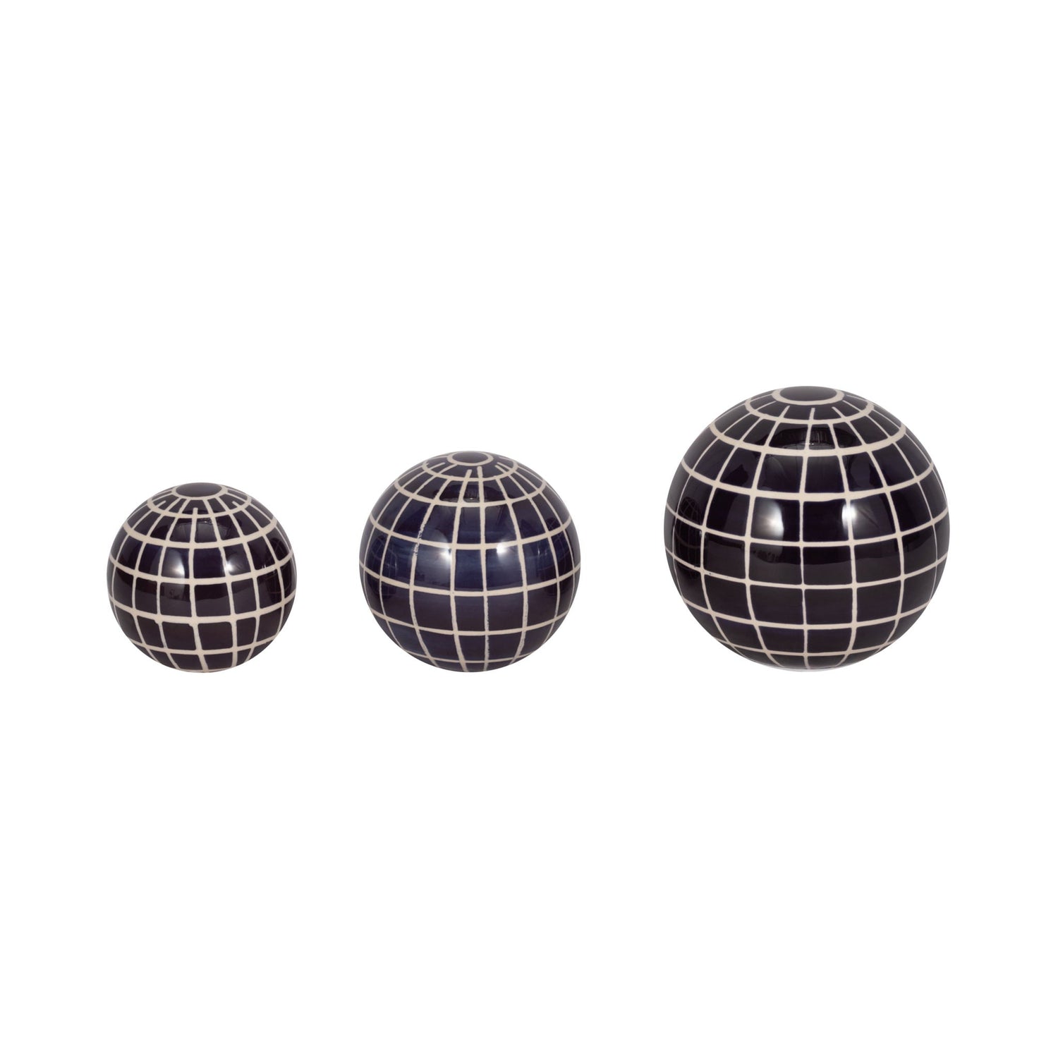 4" / 5" / 6" Ceramic Checkered Orbs (Set of 3) - Blue