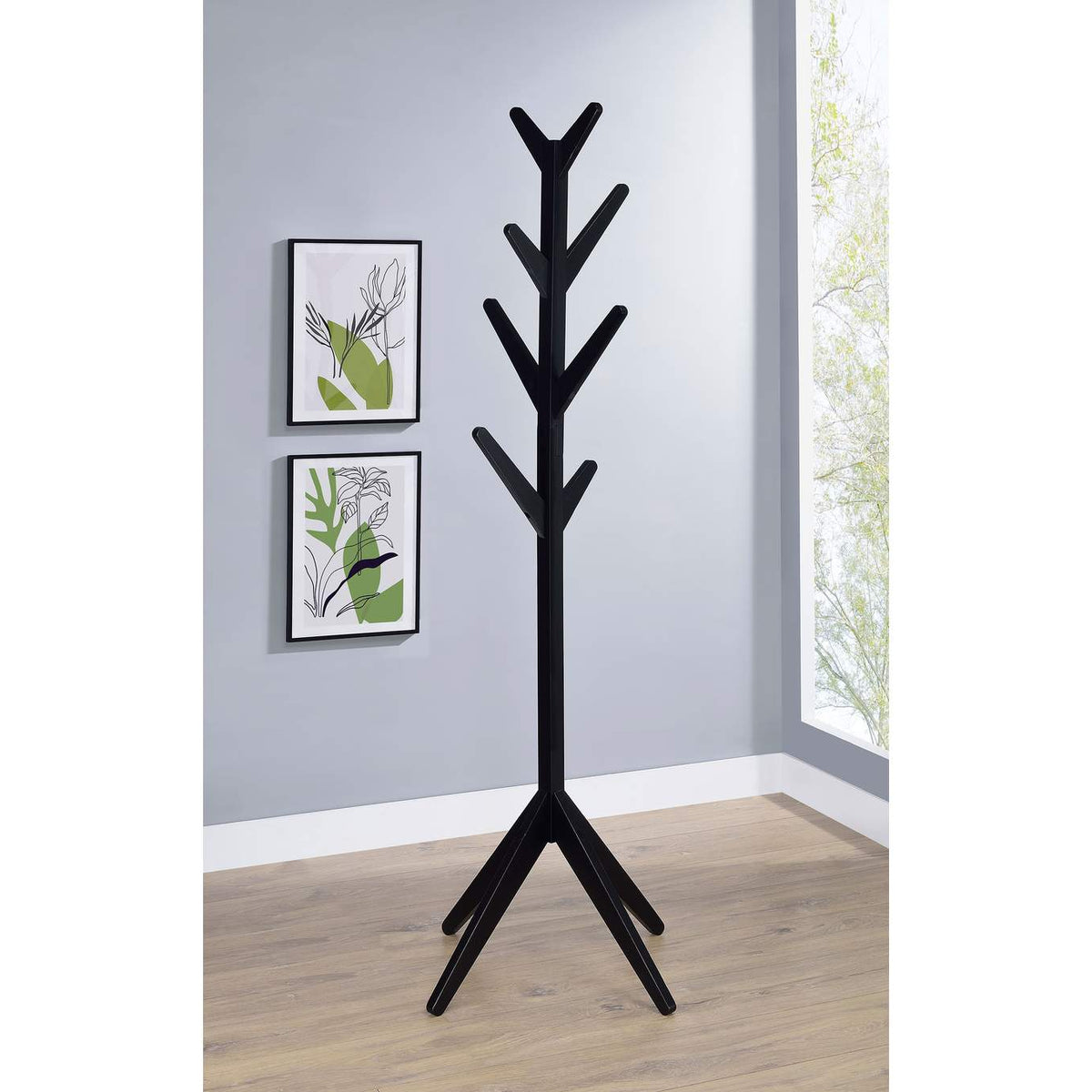 983272 Margaret Solid Wood Coat Rack Clothing Hanger Black