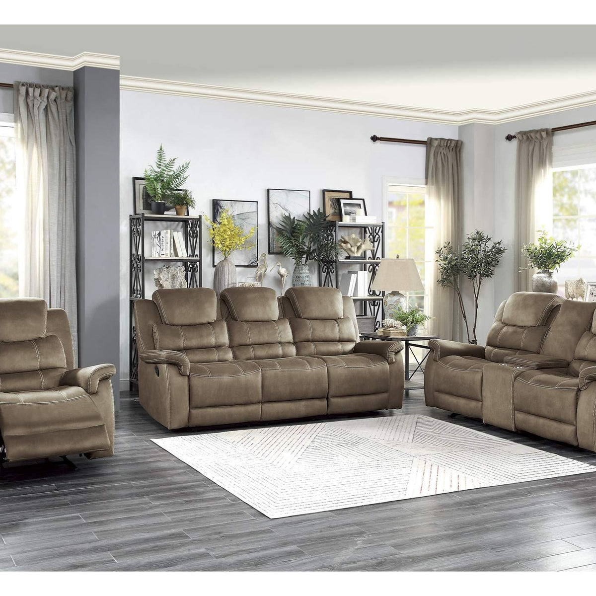 9848BR-3 Shola Double Reclining Sofa with Center Drop-Down Cup Holders, Receptacles and USB Ports