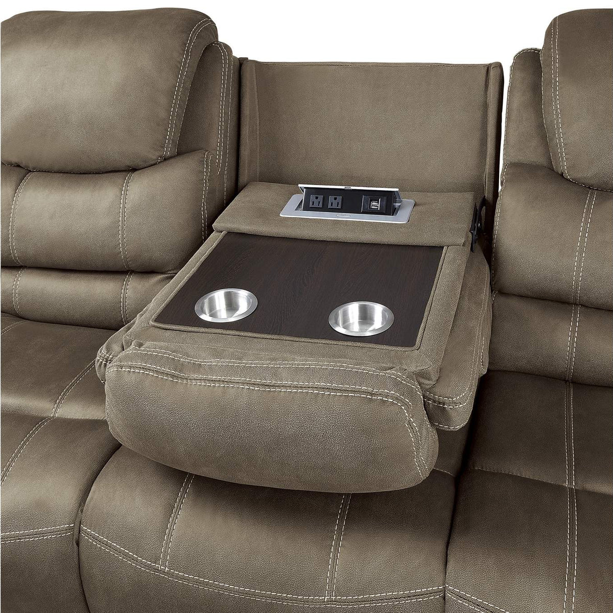 9848BR-3 Shola Double Reclining Sofa with Center Drop-Down Cup Holders, Receptacles and USB Ports
