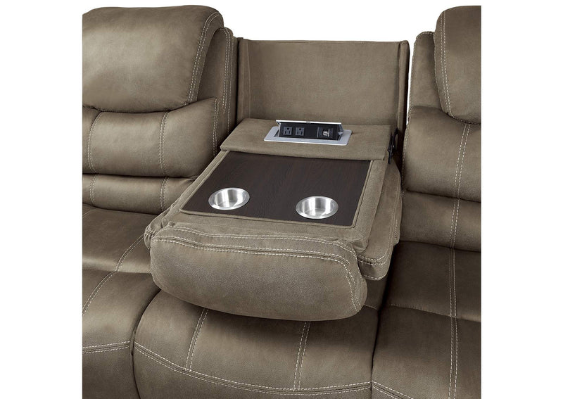9848BR-3 Shola Double Reclining Sofa with Center Drop-Down Cup Holders, Receptacles and USB Ports
