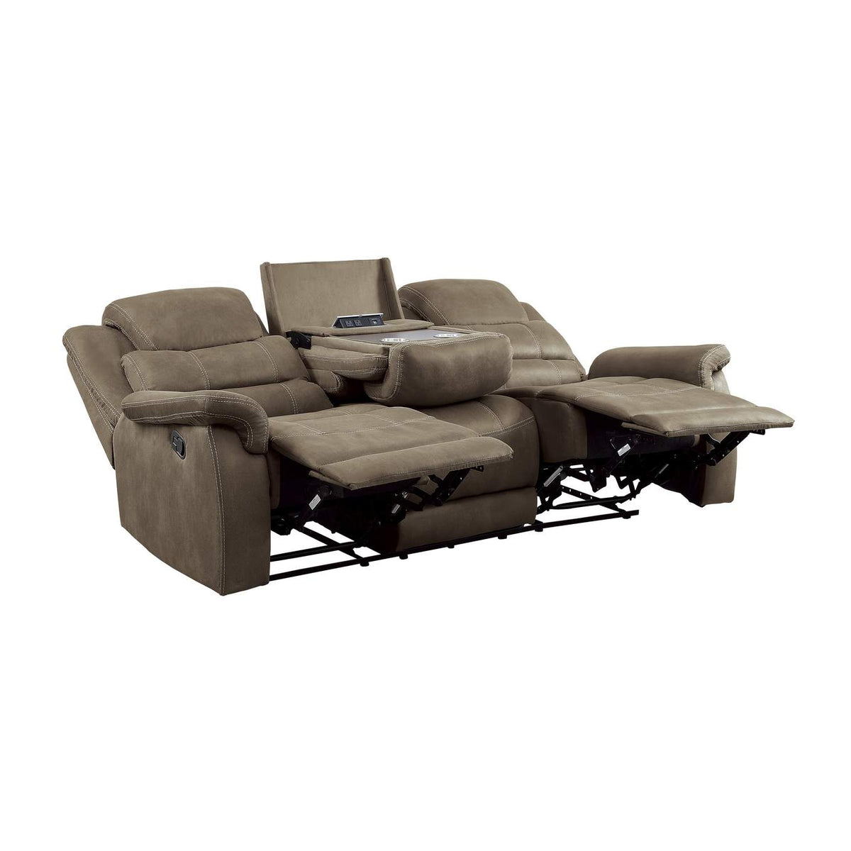 9848BR-3 Shola Double Reclining Sofa with Center Drop-Down Cup Holders, Receptacles and USB Ports