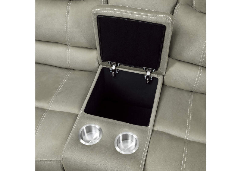 9848GY-2PWH Shola Power Double Reclining Love Seat with Center Console, Power Headrests and USB Ports