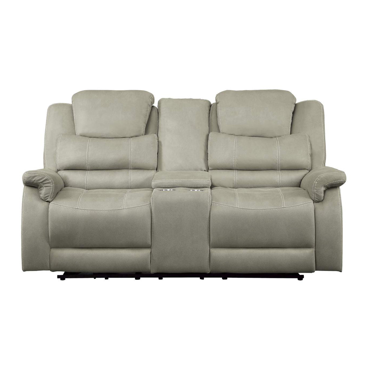 9848GY-2PWH Shola Power Double Reclining Love Seat with Center Console, Power Headrests and USB Ports