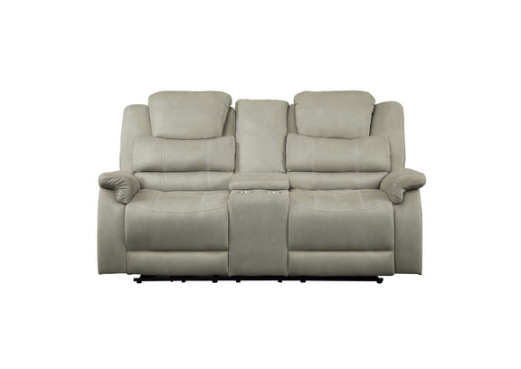 9848GY-2PWH Shola Power Double Reclining Love Seat with Center Console, Power Headrests and USB Ports