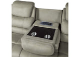 9848GY-3 Shola Double Reclining Sofa with Center Drop-Down Cup Holders, Receptacles and USB Ports