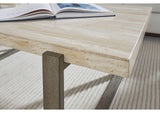 FLBK23 Ariela Natural Travertine Console Table With Bronze Metal Base