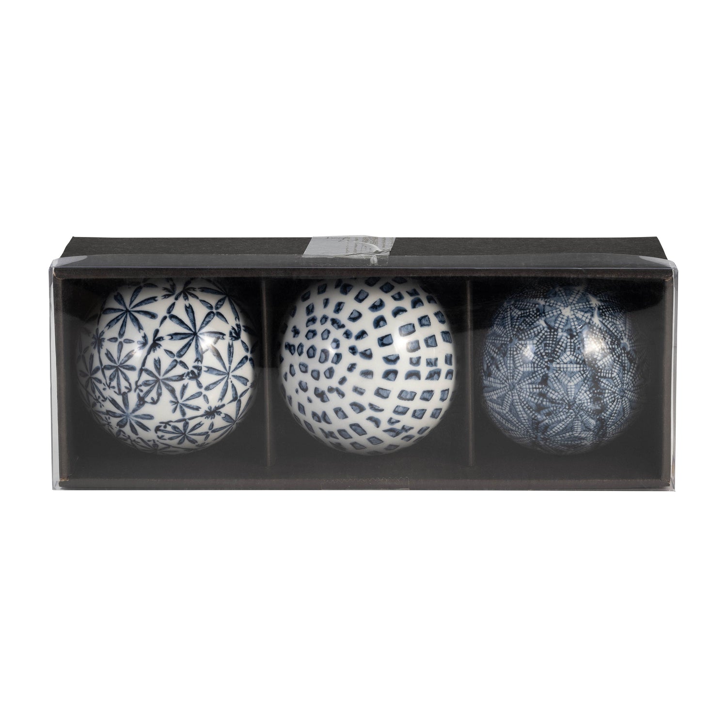 4" Ceramic Assorted Painted Orbs (Set of 3) - Blue / White