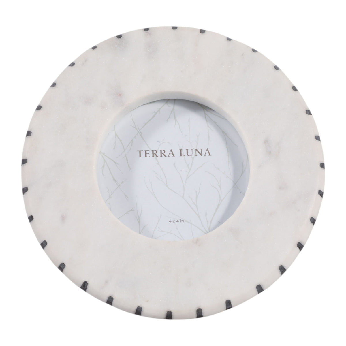 4" x 4" Round Marble Frame With Inlay - White / Black