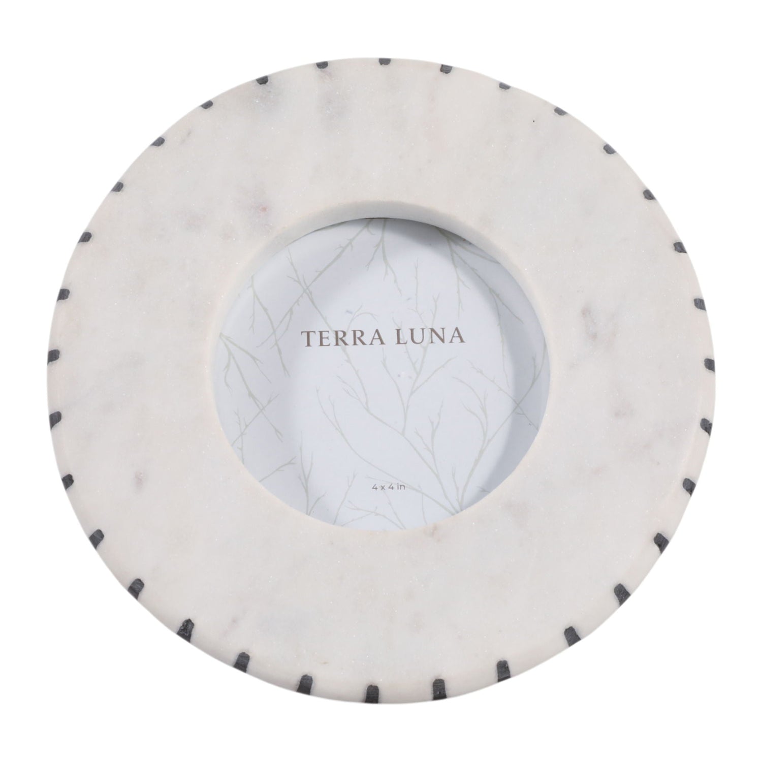 4" x 4" Round Marble Frame With Inlay - White / Black