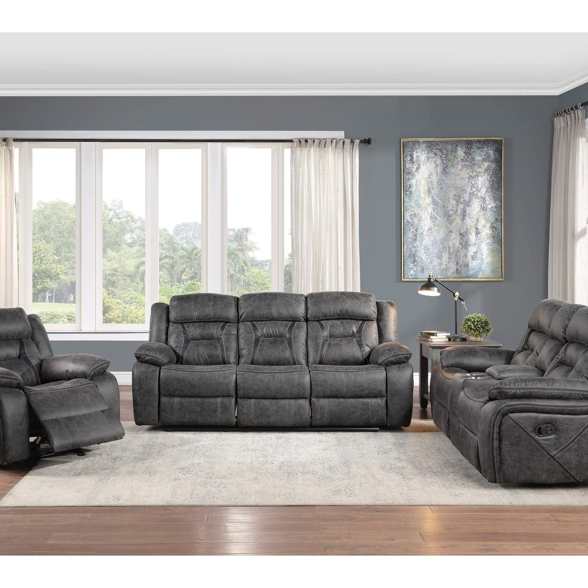9989GY-2 Hill Double Reclining Love Seat with Center Console
