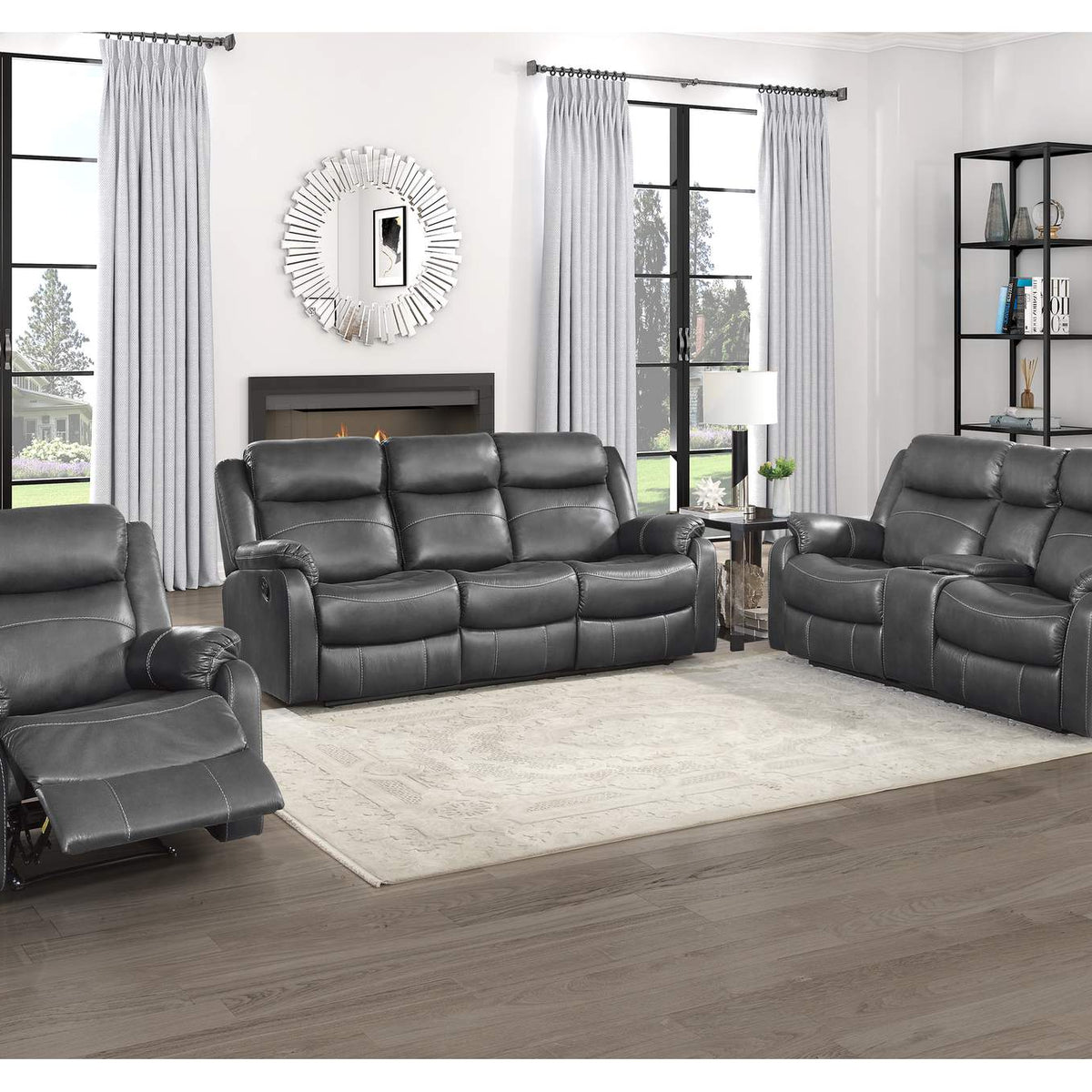 9990GY-2 Yerba Double Lay Flat Reclining Love Seat with Center Console