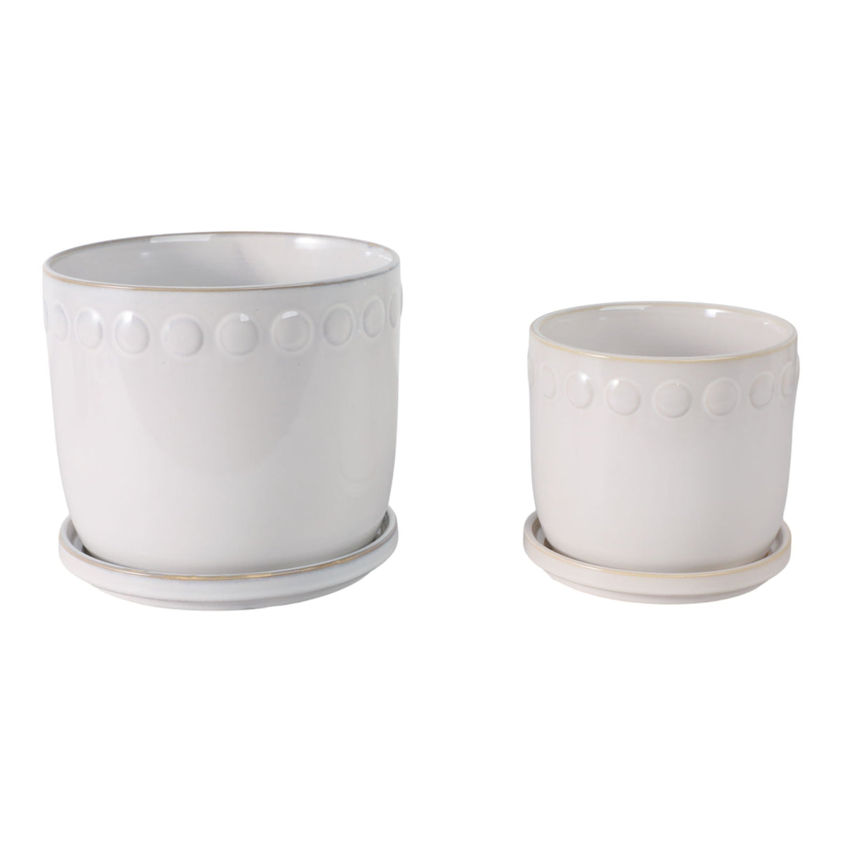 6" / 8" Bubble Trim Planter With Saucer (Set of 2) - White